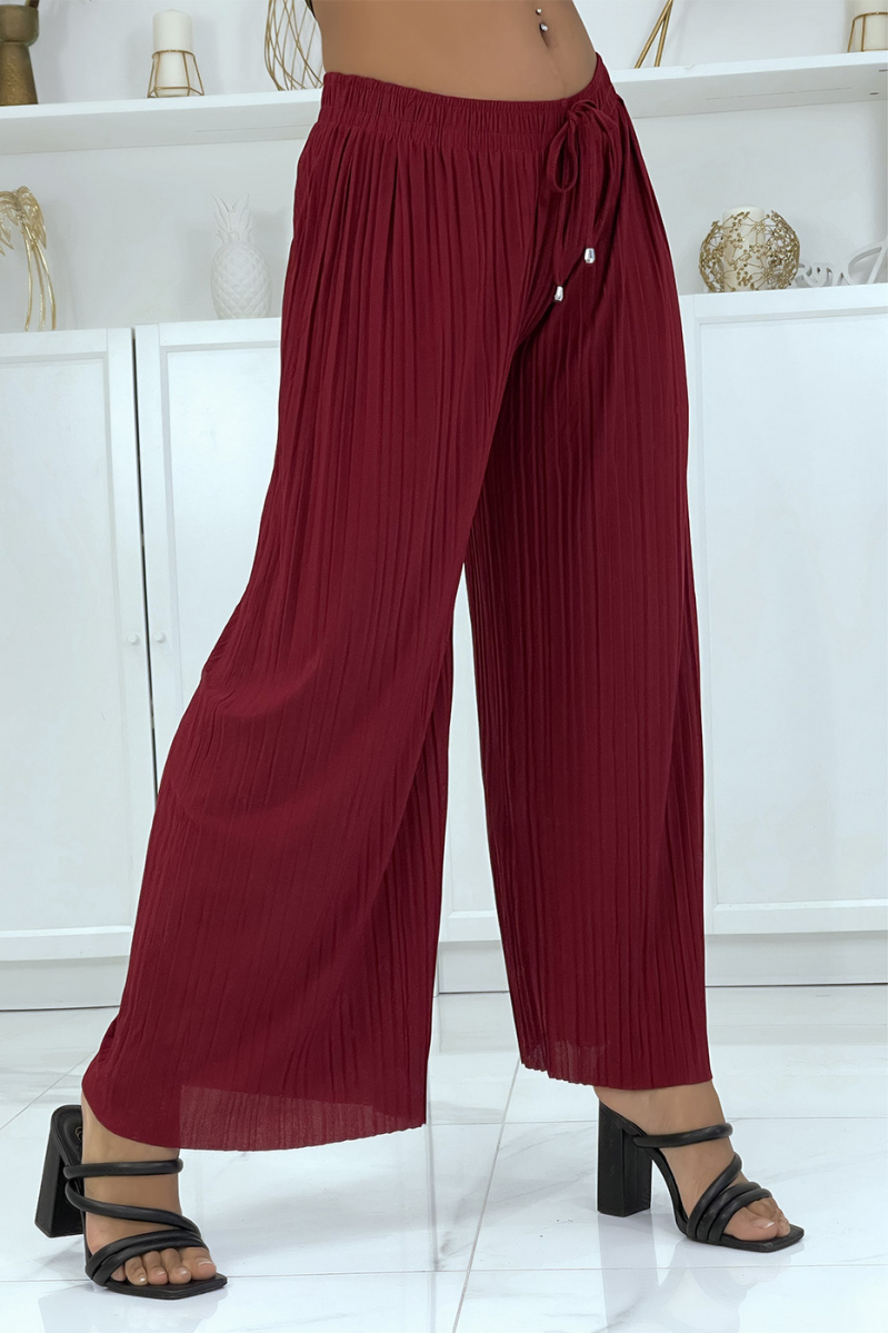 Trendy burgundy pleated palazzo pants - 2