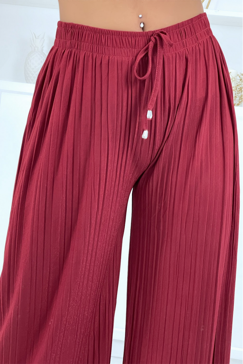 Trendy burgundy pleated palazzo pants - 4