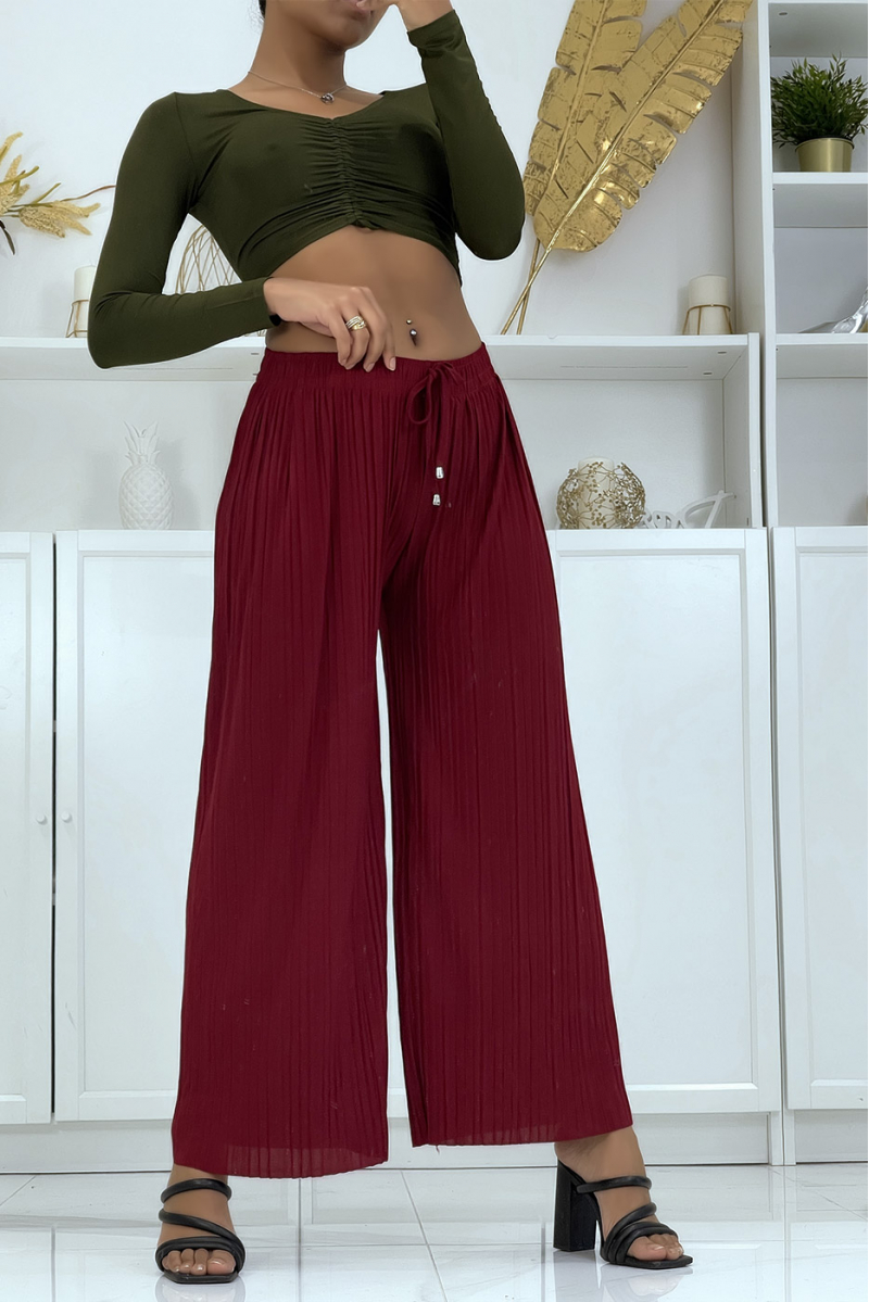 Trendy burgundy pleated palazzo pants - 5
