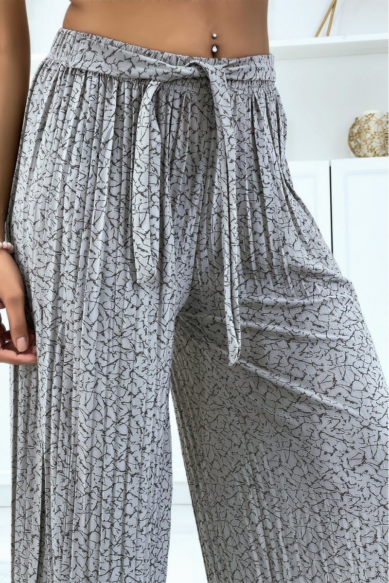 Gray flowing pleated pants with marble pattern - 1