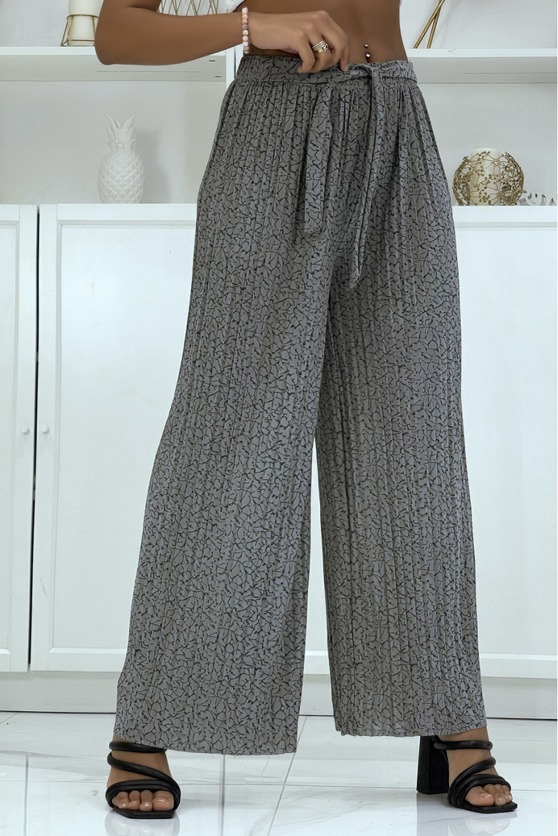 Pantalon plissé fluide gris à motif marbre - 3