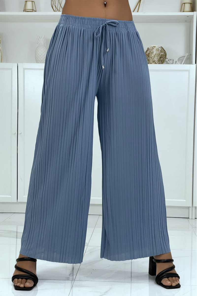 Trendy blue pleated palazzo pants - 3