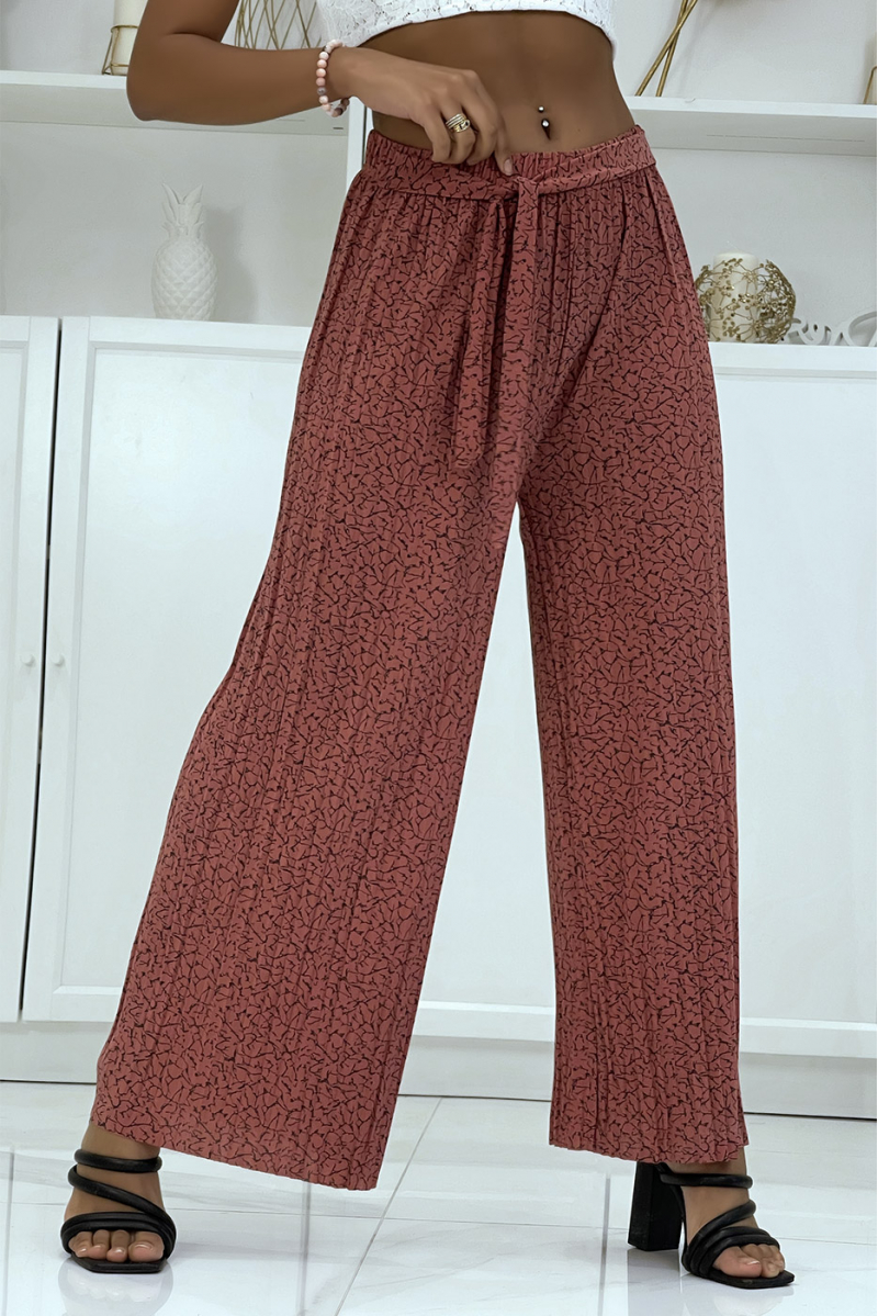 Fluid coral pleated pants with marble pattern - 1