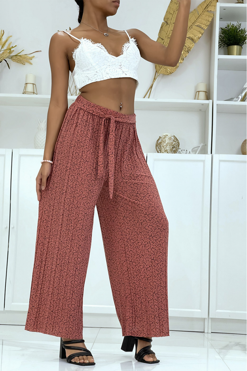 Fluid coral pleated pants with marble pattern - 2