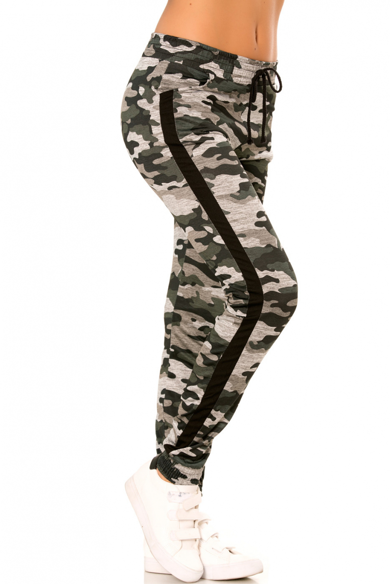 Pantalon jogging militaire gris avec poches et bandes noires. Enleg 9-104A. - 5