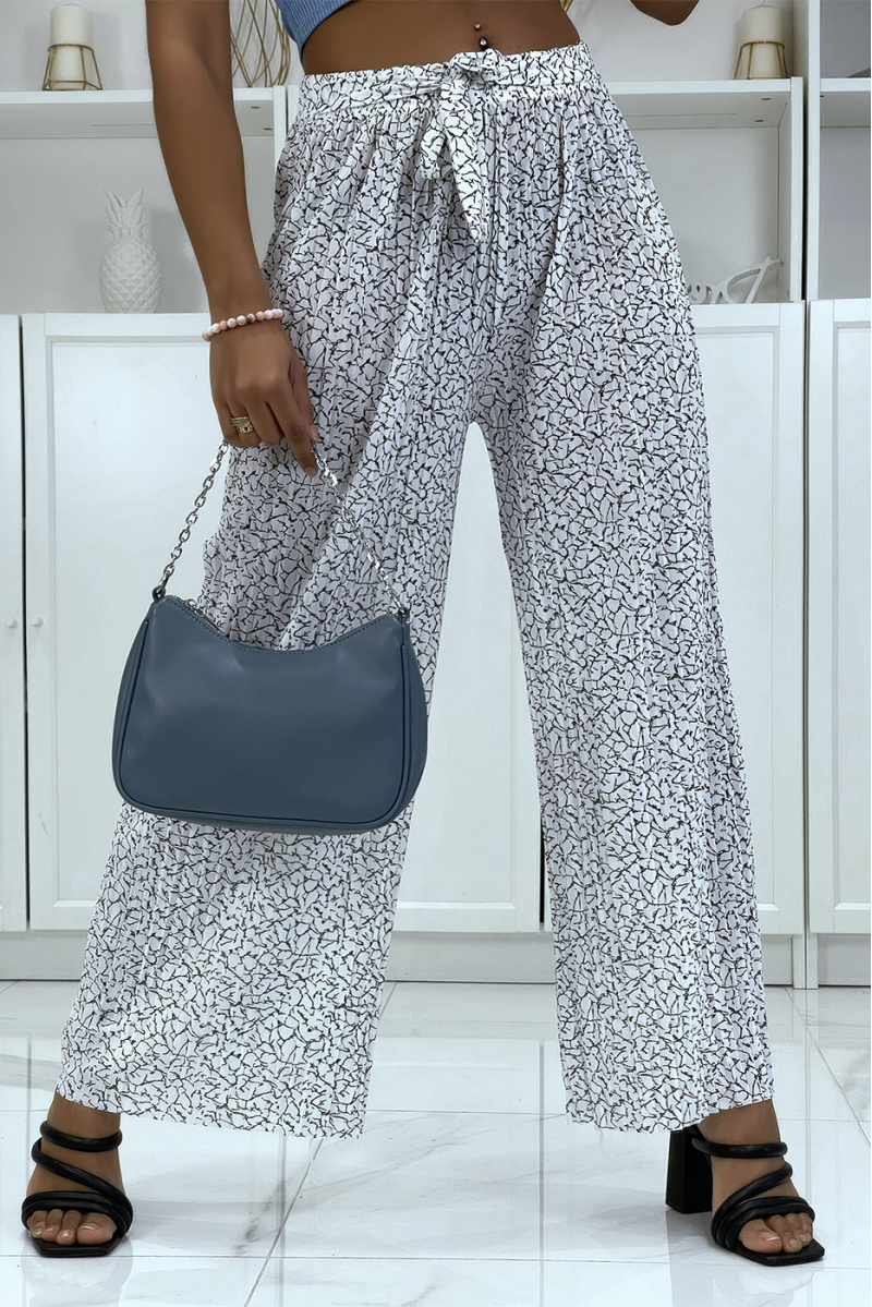 White flowing pleated pants with marble pattern - 2