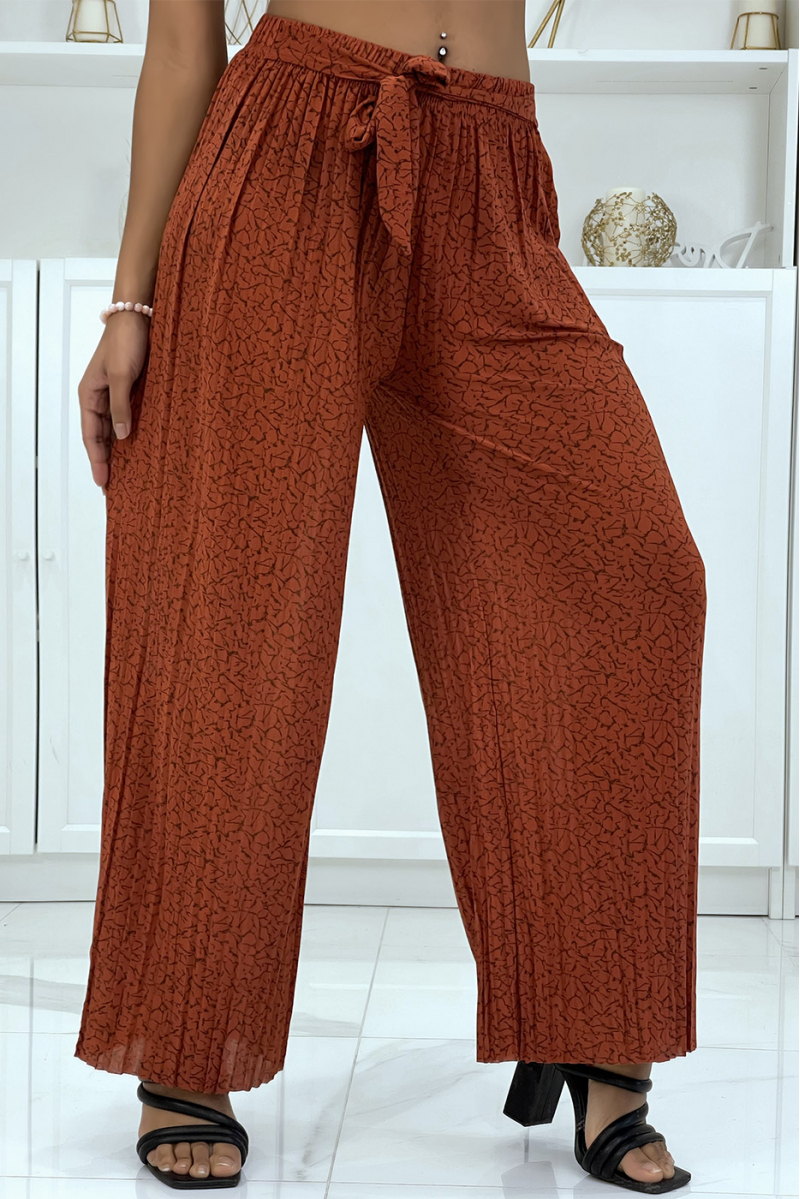 Cognac flowing pleated trousers with marble pattern - 1