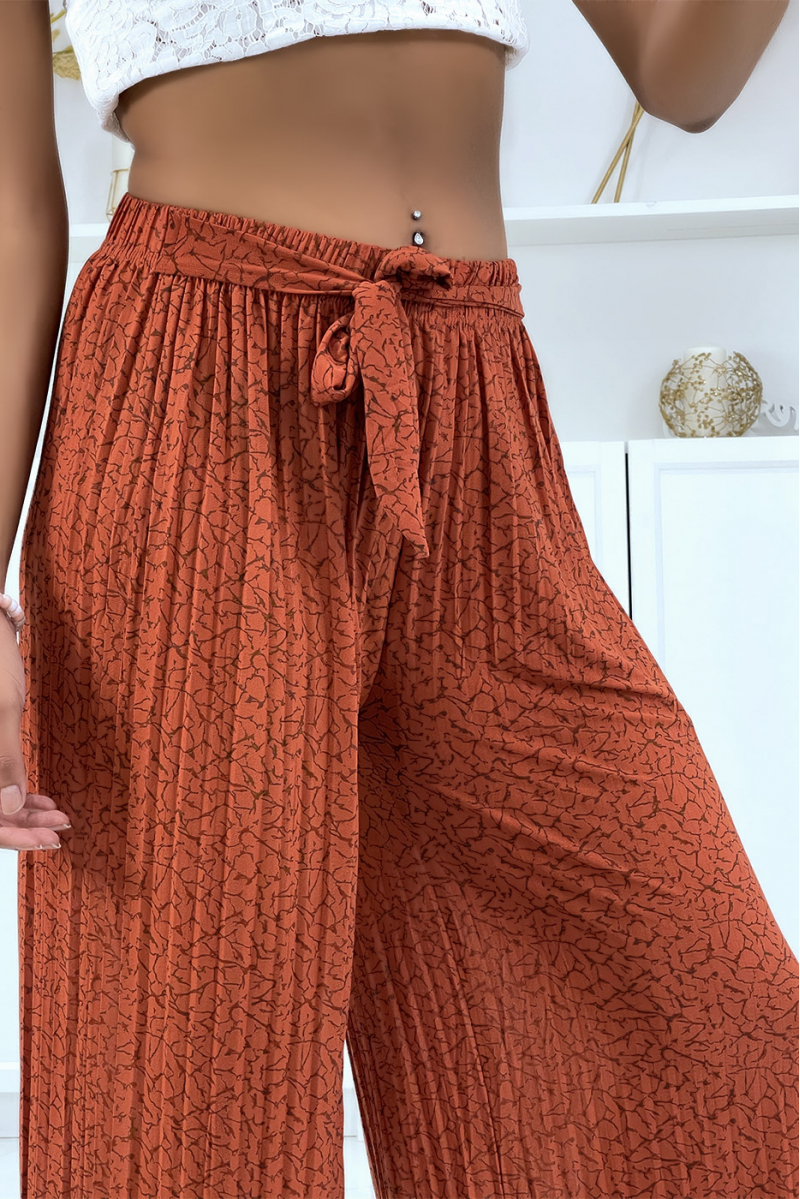 Cognac flowing pleated trousers with marble pattern - 2