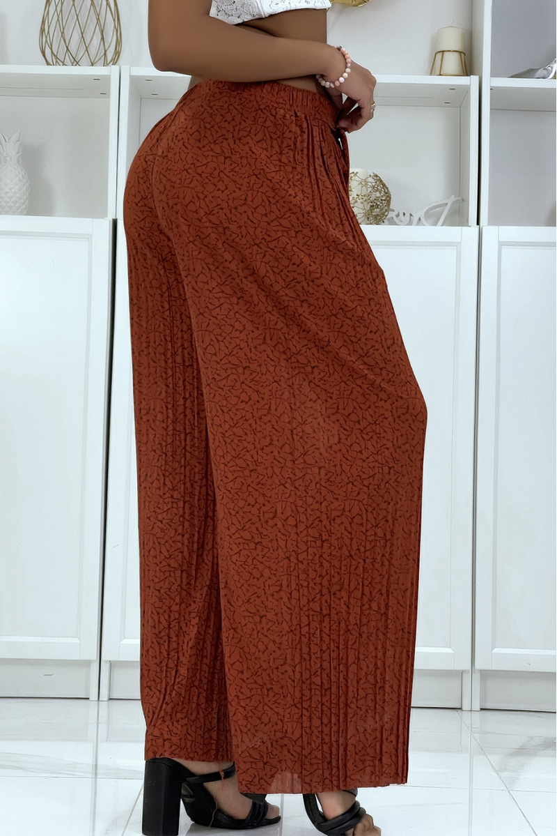 Cognac flowing pleated trousers with marble pattern - 3