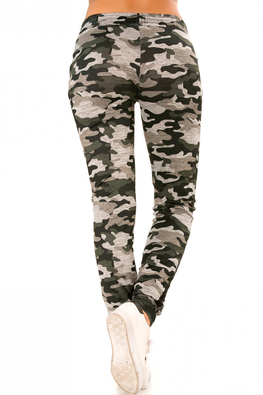 Pantalon jogging militaire gris avec poches et bandes noires. Enleg 9 104A