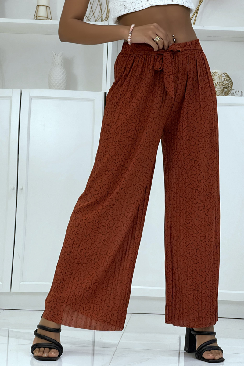 Cognac flowing pleated trousers with marble pattern - 4