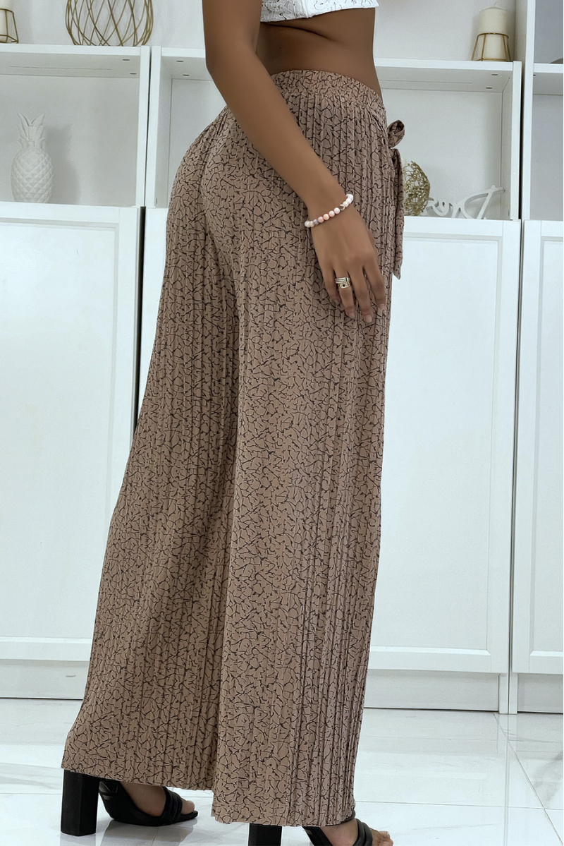 Fluid pleated taupe trousers with marble pattern - 2