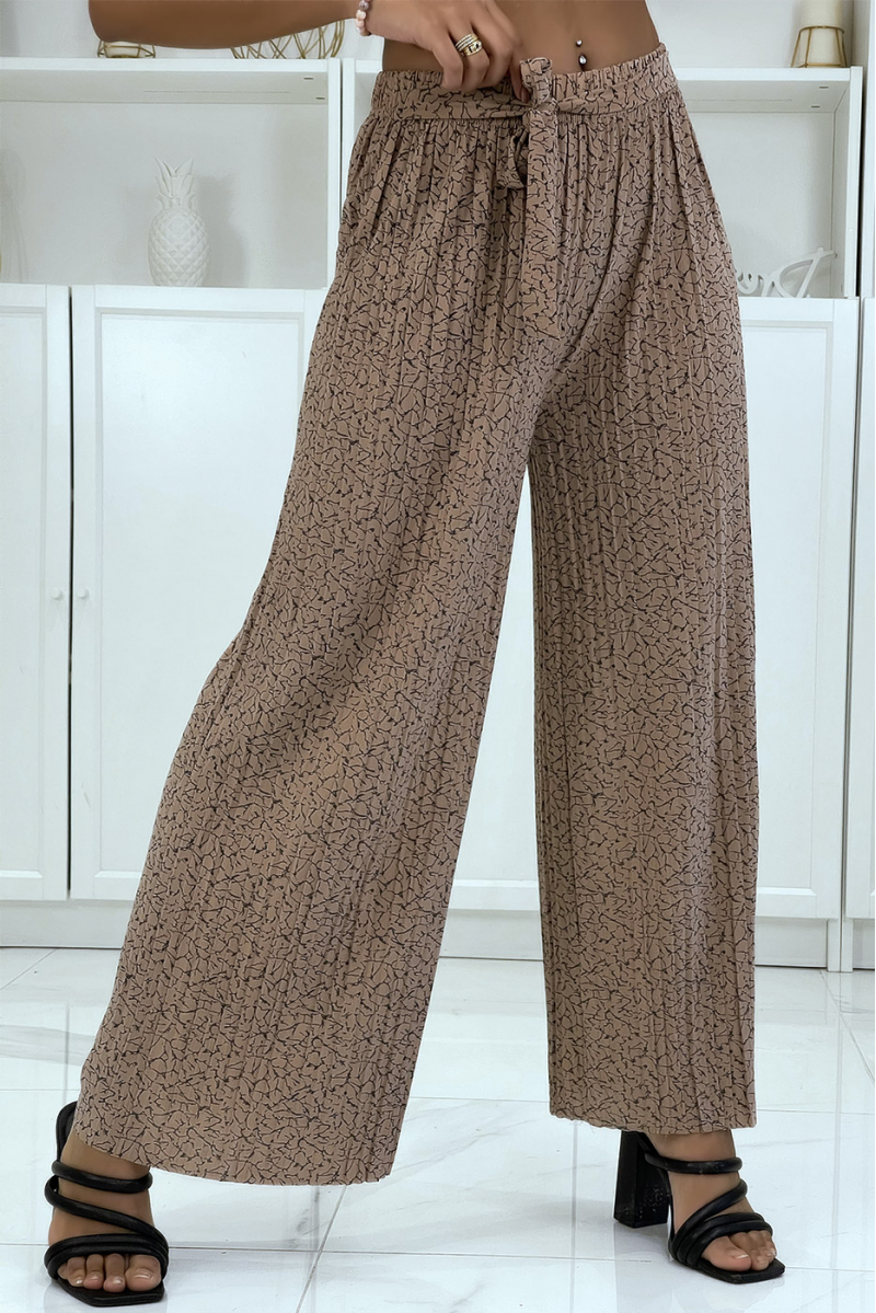 Fluid pleated taupe trousers with marble pattern - 4