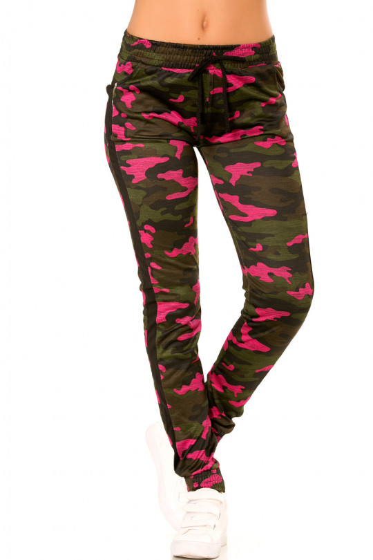 Pantalon jogging militaire fuchsia avec poches et bandes noires. Enleg 9-104A. - 1