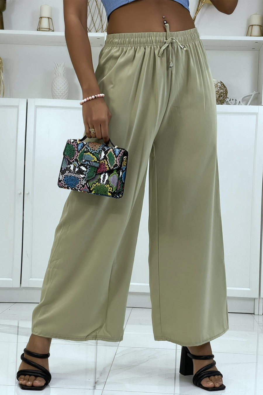 Kaki palazzo broek zeer comfortabel om te dragen - 1