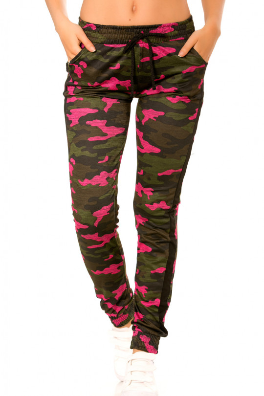 Fuchsia military jogging pants with pockets and black bands. Enleg 9-104A. - 2
