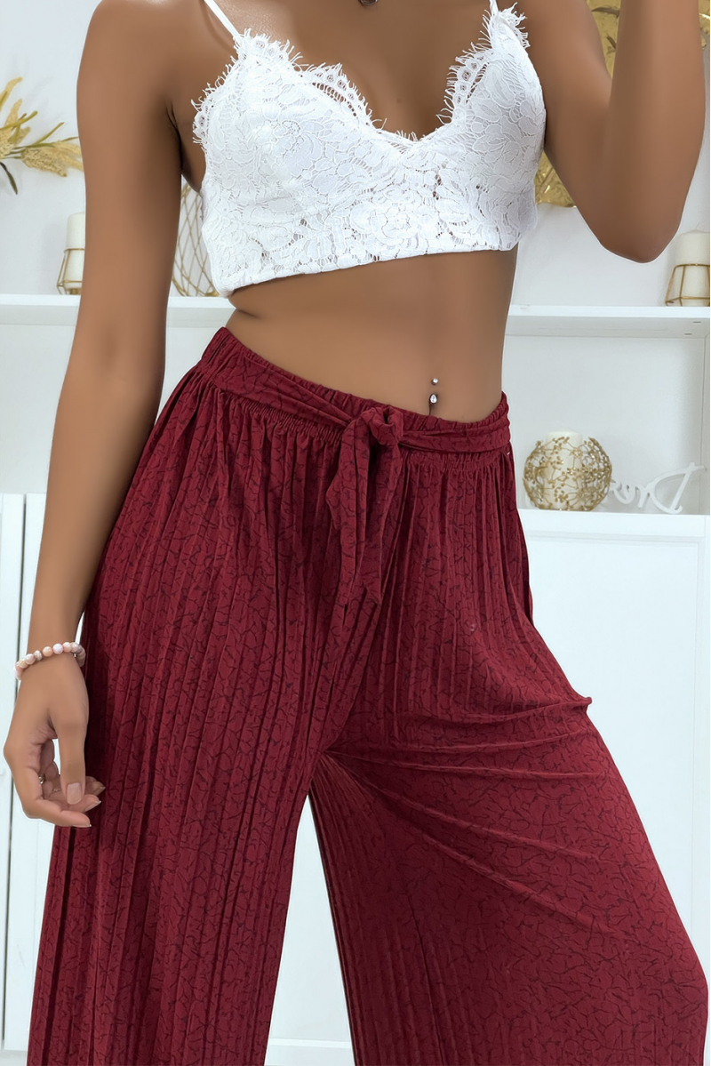 Fluid burgundy pleated pants with marble pattern - 1