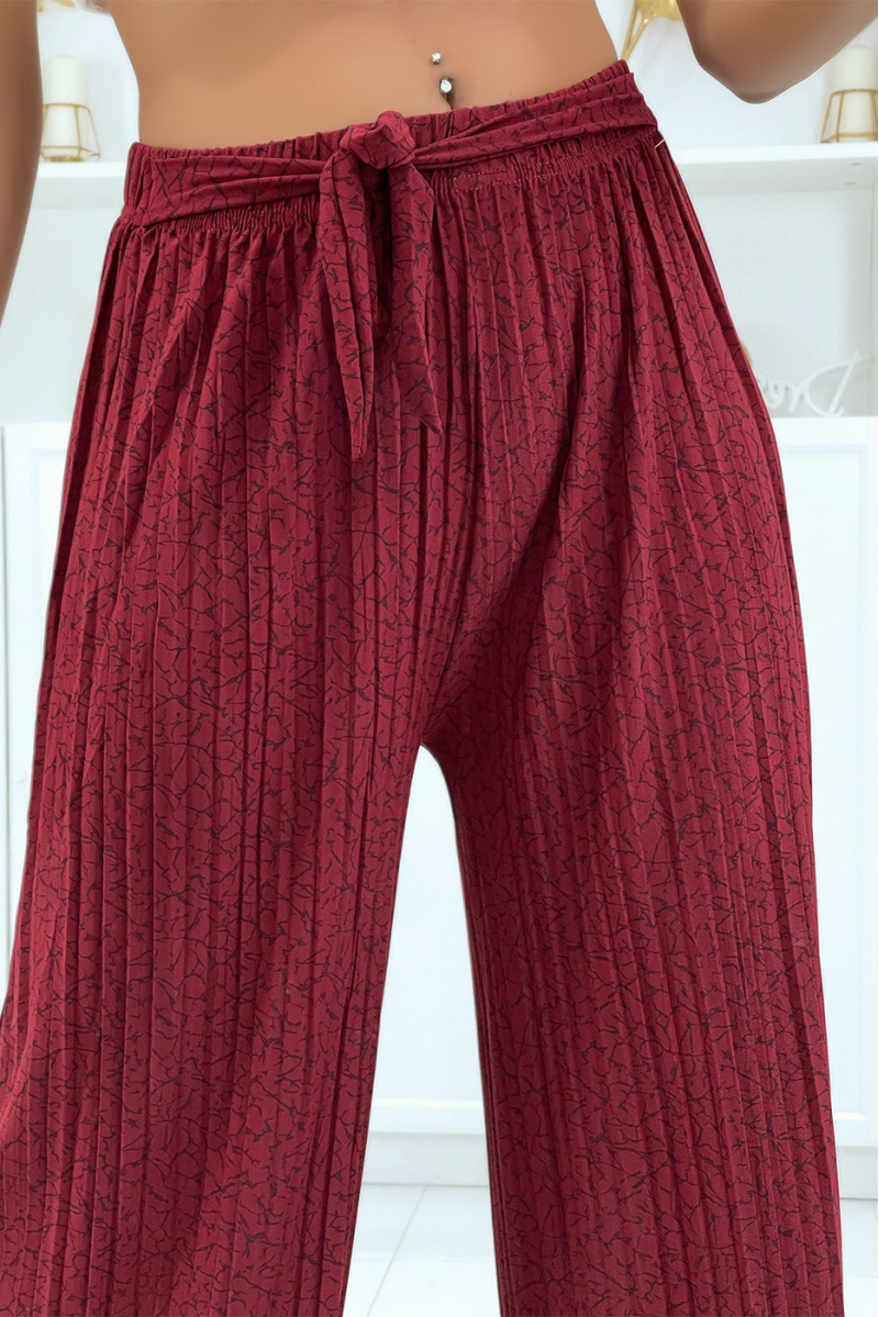 Fluid burgundy pleated pants with marble pattern - 2