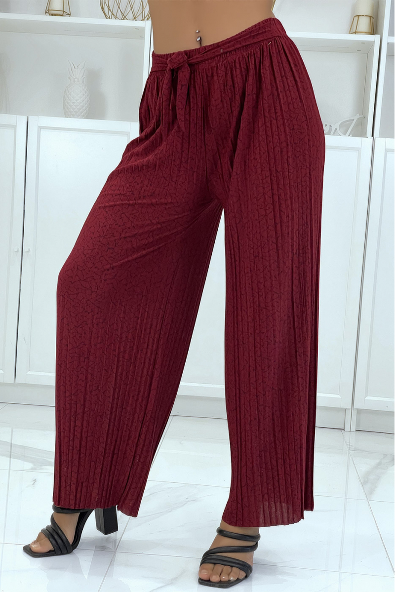 Fluid burgundy pleated pants with marble pattern - 3