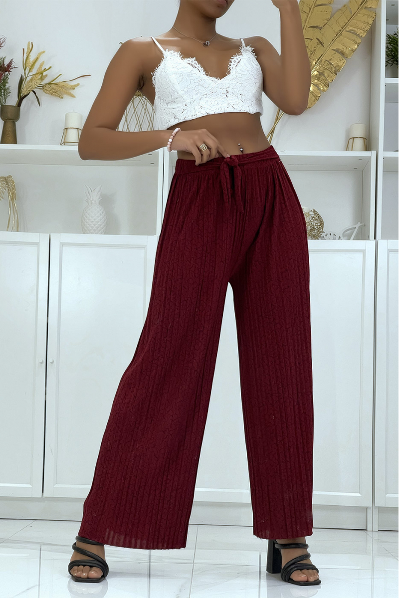 Fluid burgundy pleated pants with marble pattern - 4