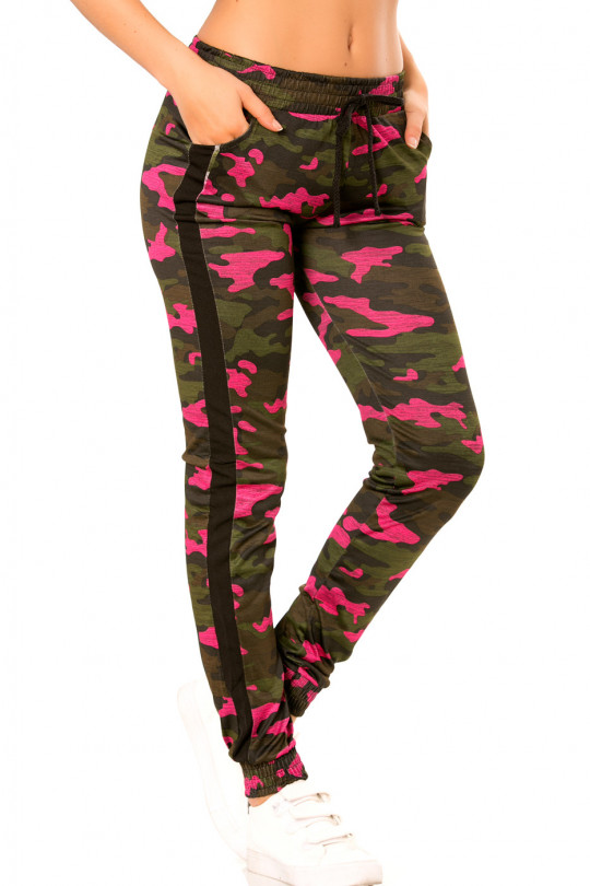 Fuchsia military jogging pants with pockets and black bands. Enleg 9-104A. - 4