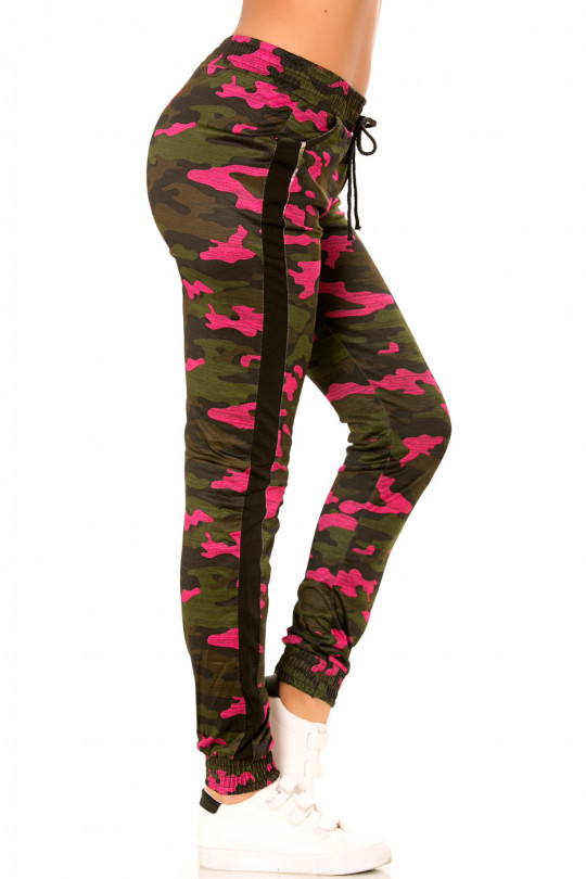 Fuchsia military jogging pants with pockets and black bands. Enleg 9-104A. - 7