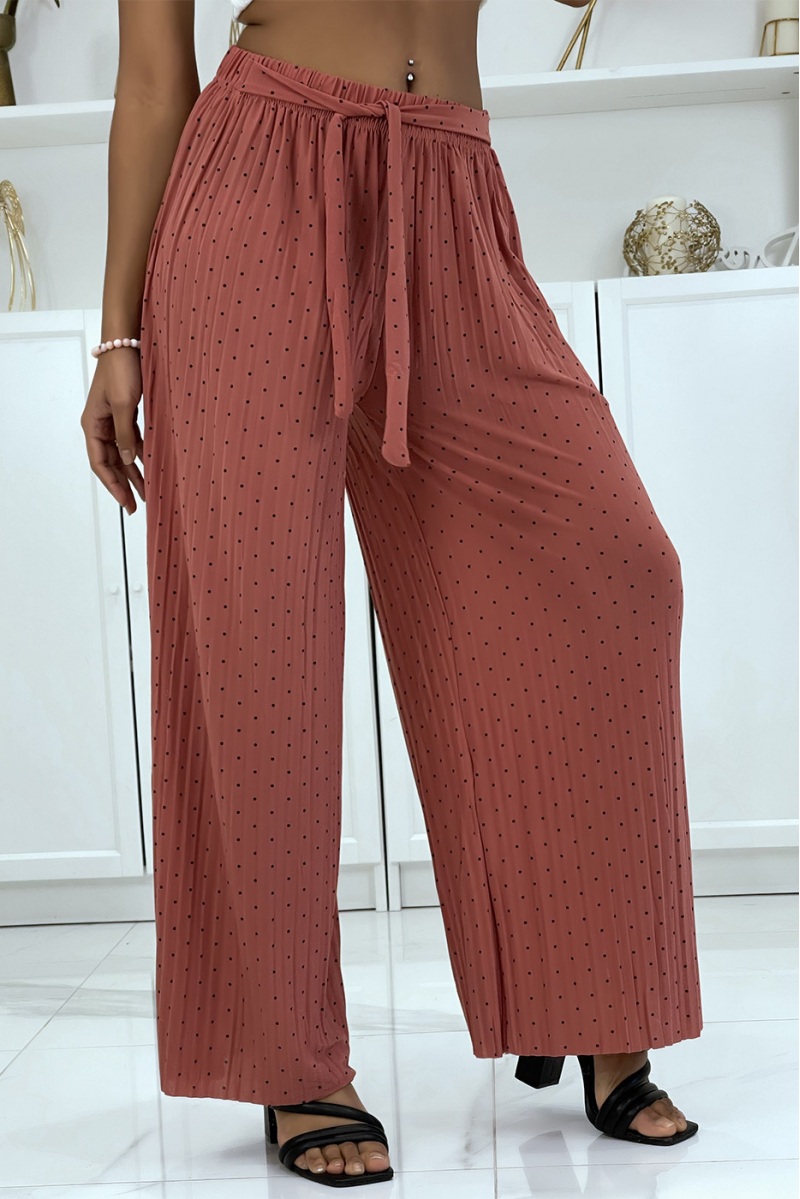 Fluid coral pleated pants with weight - 1
