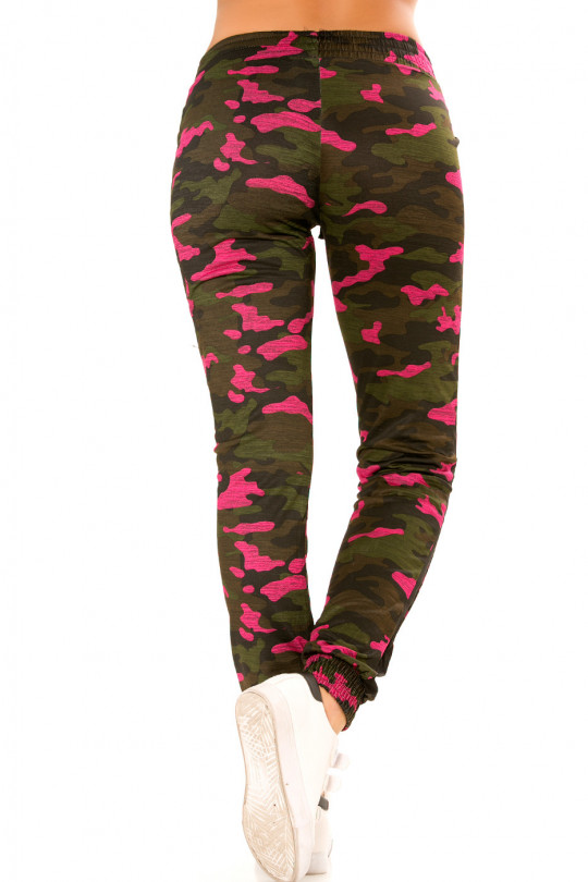 Fuchsia military jogging pants with pockets and black bands. Enleg 9-104A. - 8