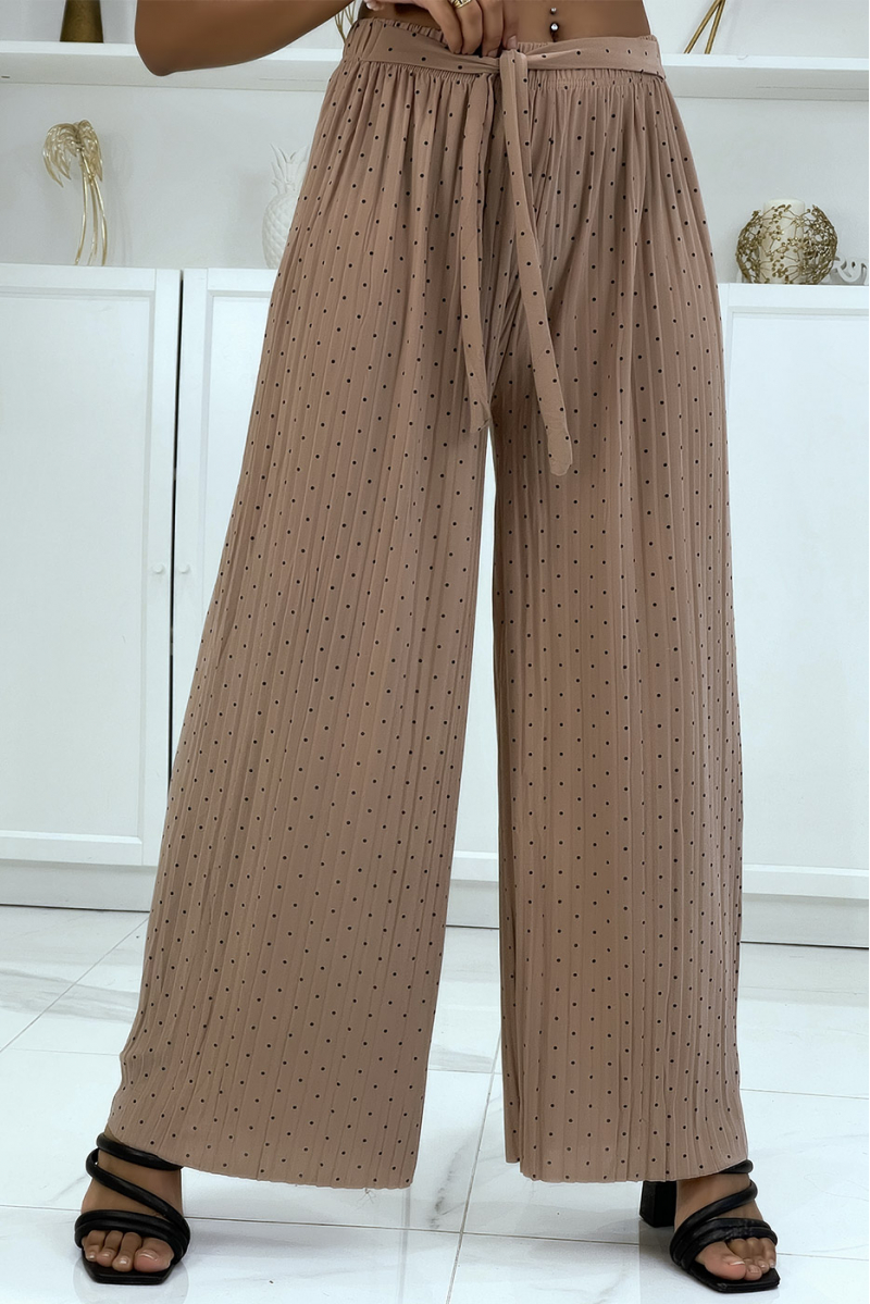Fluid taupe pleated trousers with weight - 2