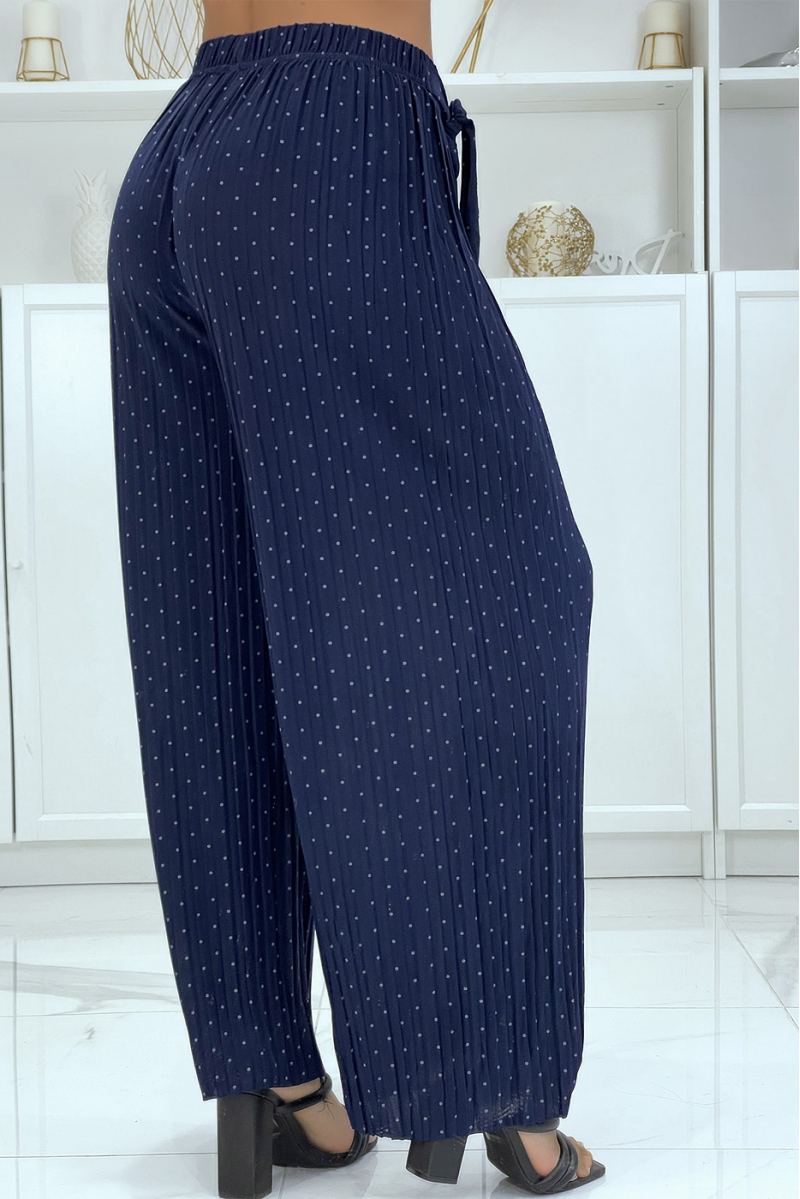 Fluid pleated navy blue pants with weight - 2