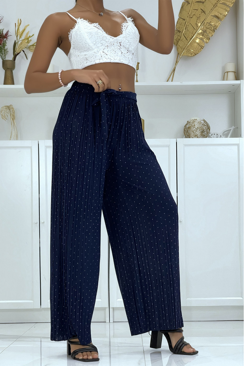 Fluid pleated navy blue pants with weight - 3
