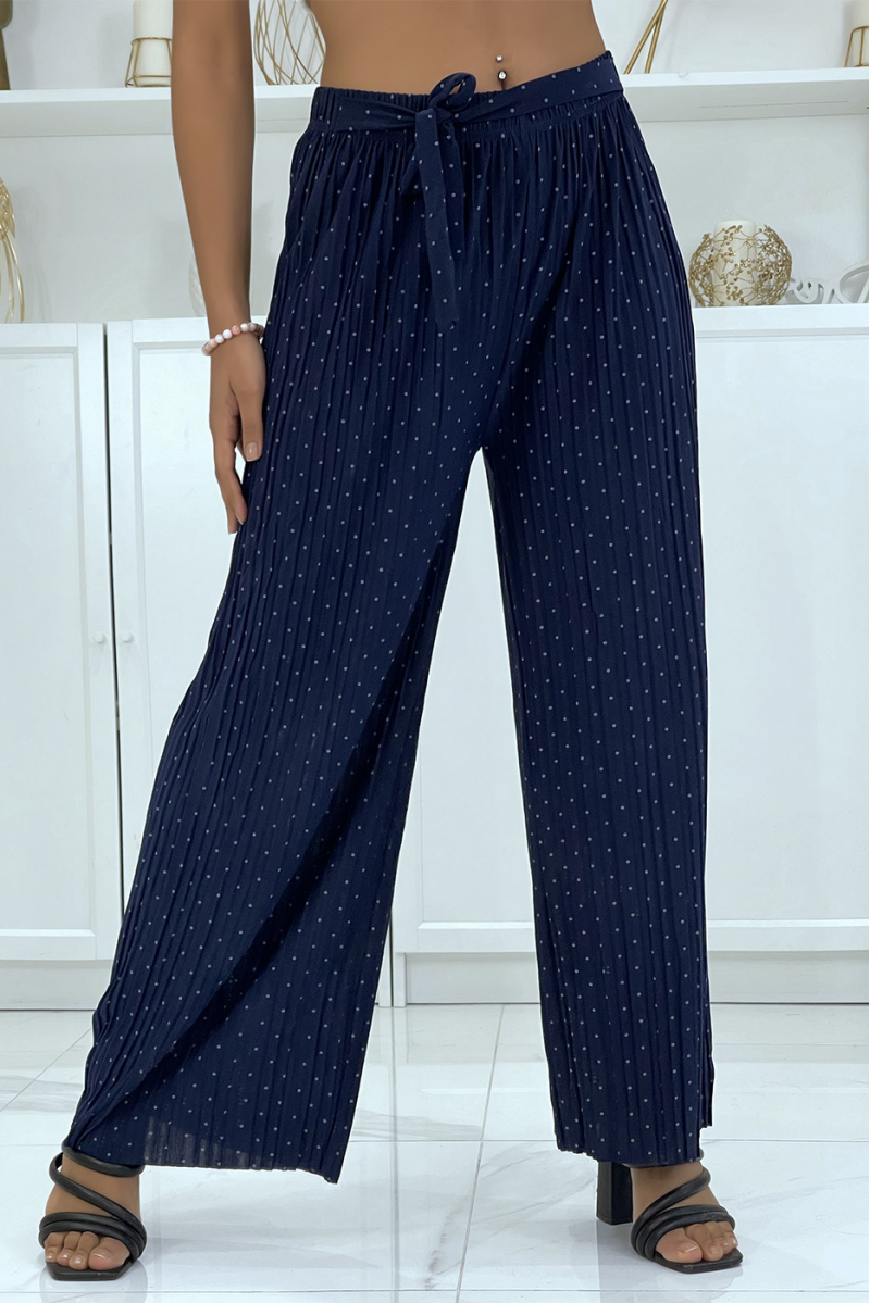 Fluid pleated navy blue pants with weight - 4
