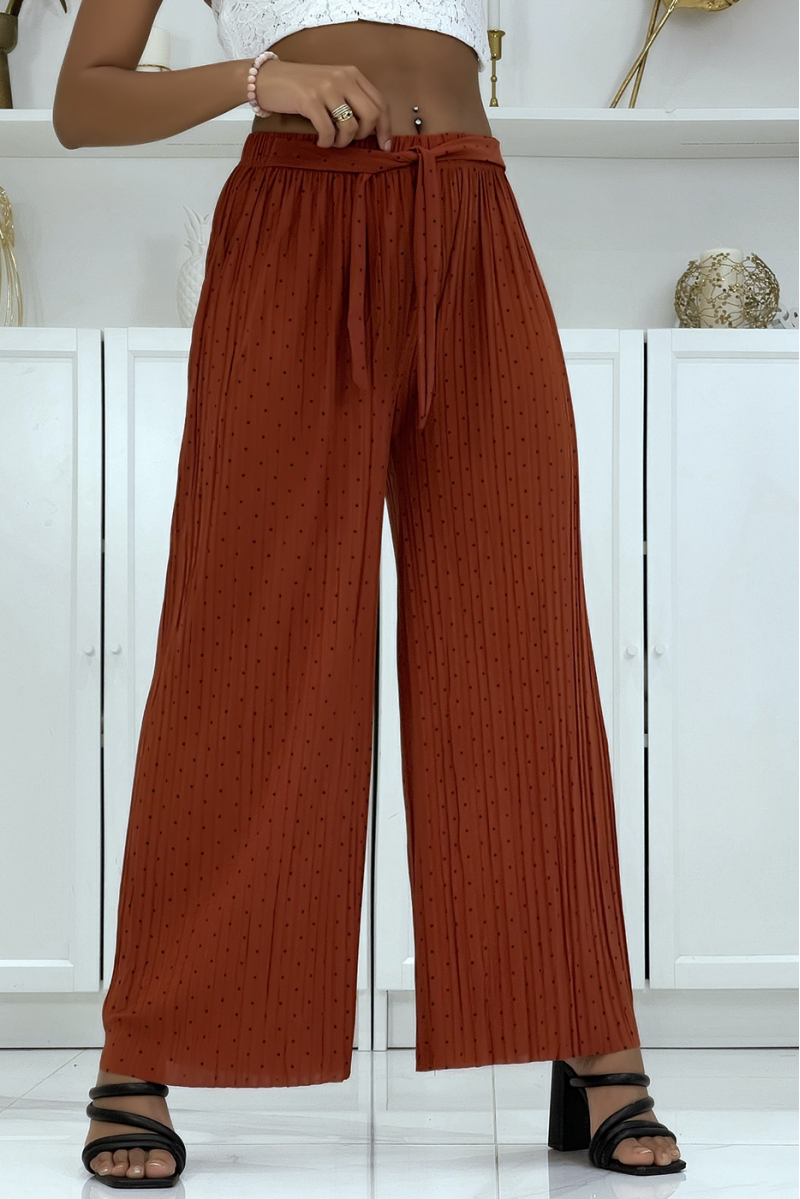 Fluid cognac pleated pants with weight - 1