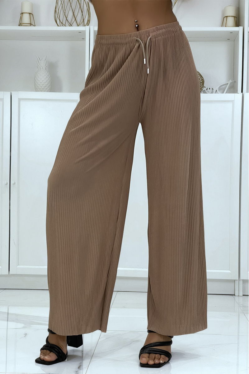 Pantalon accordéon fluide camel - 1 Pantalon accordéon fluide camel - 1