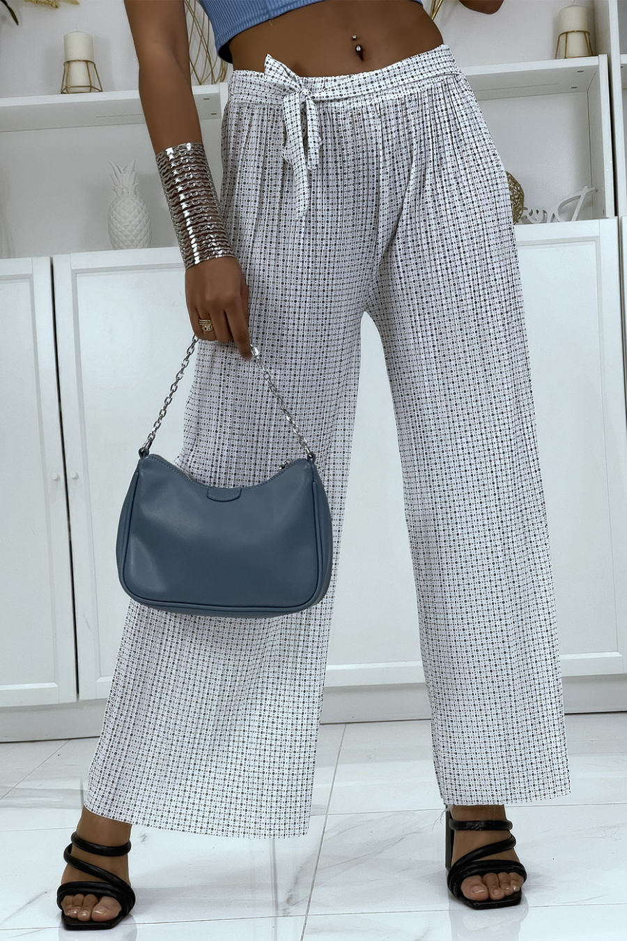 White fluid printed trousers - 1
