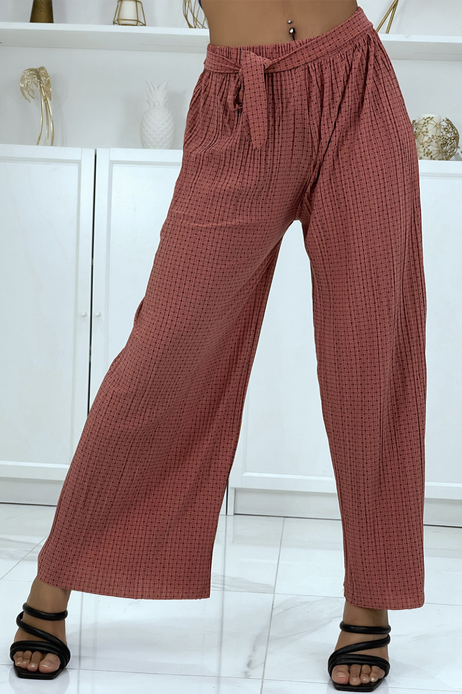 Broek met koraalfluïde print - 1