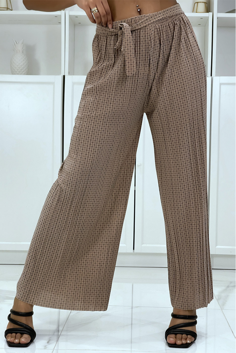 Taupe fluid printed trousers - 1