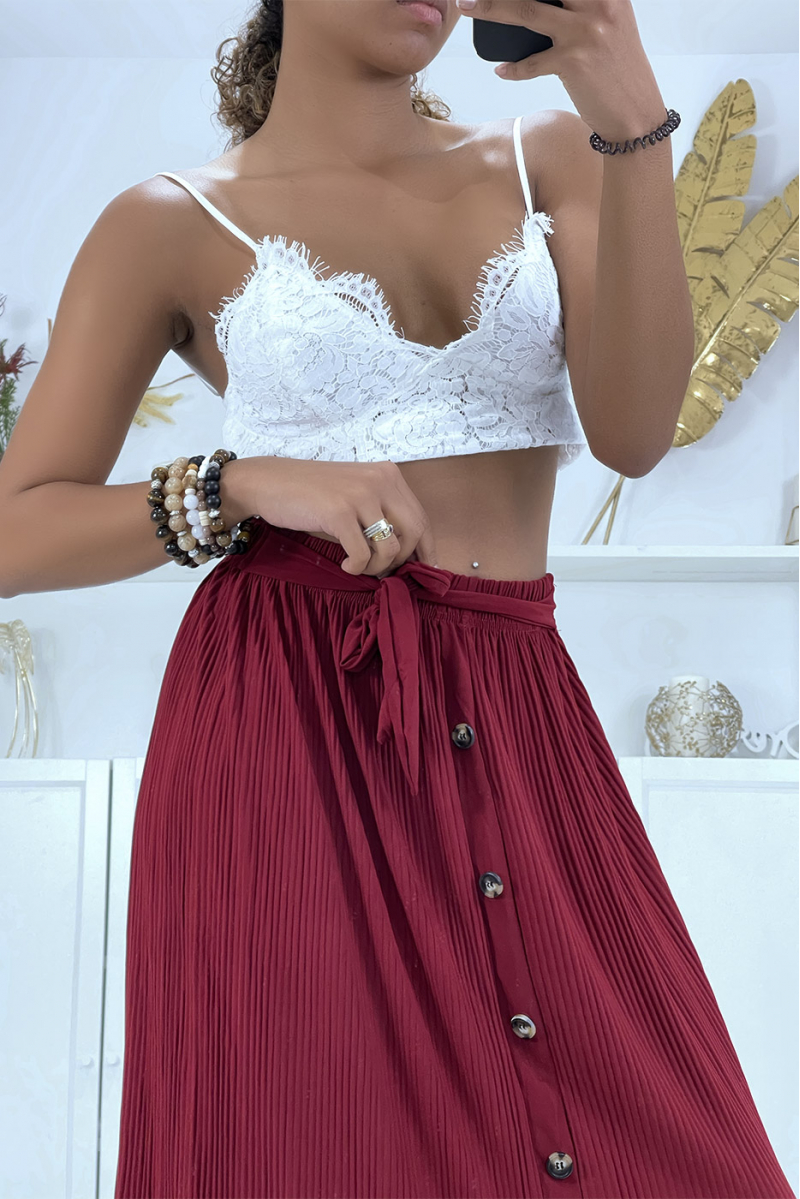 Flowing burgundy accordion skirt with buttons - 3