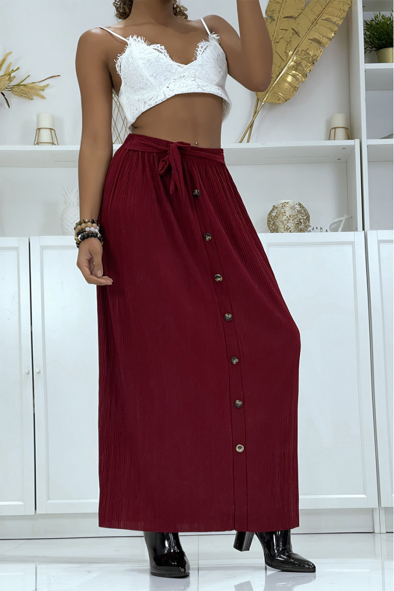 Flowing burgundy accordion skirt with buttons - 6