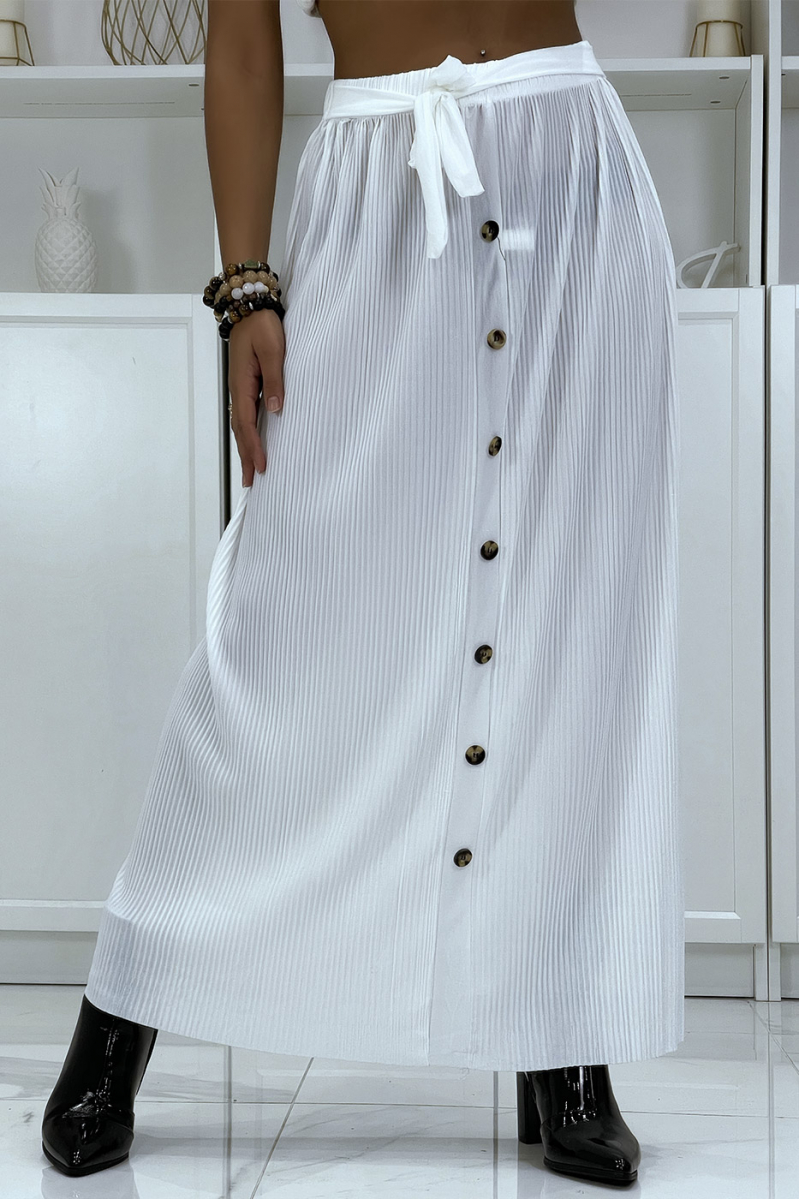 Flowing white accordion skirt with buttons - 1