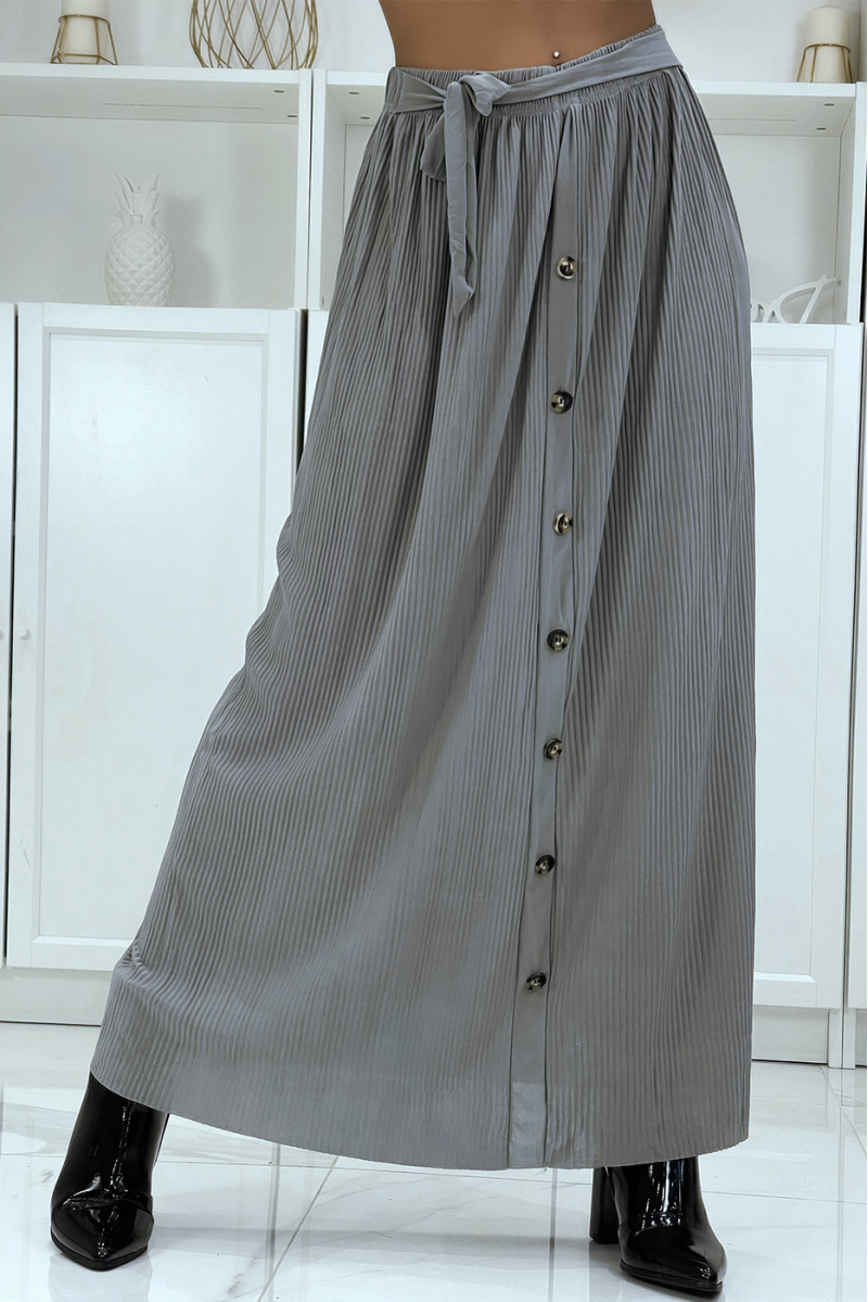 Flowing gray accordion skirt with buttons - 2