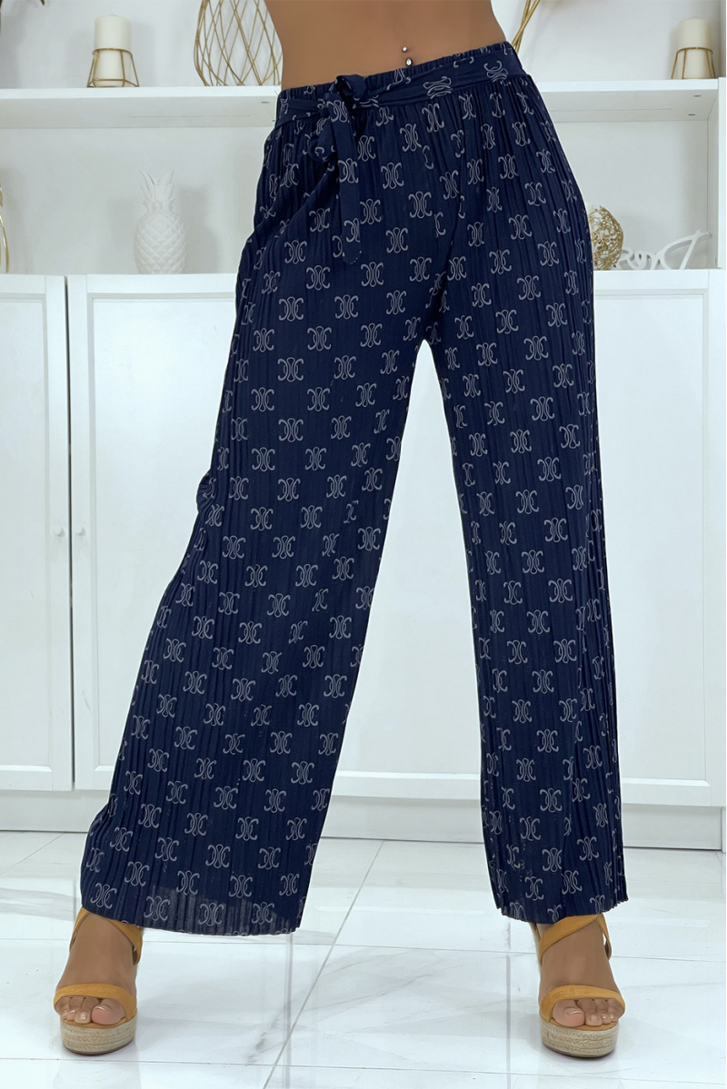 Fluid navy blue pants with chic print - 2 Fluid navy blue pants with chic print - 2