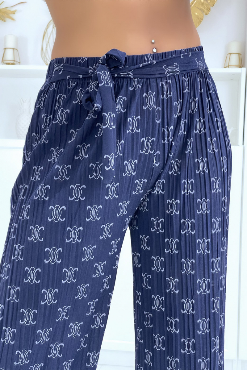 Fluid navy blue pants with chic print - 4 Fluid navy blue pants with chic print - 4