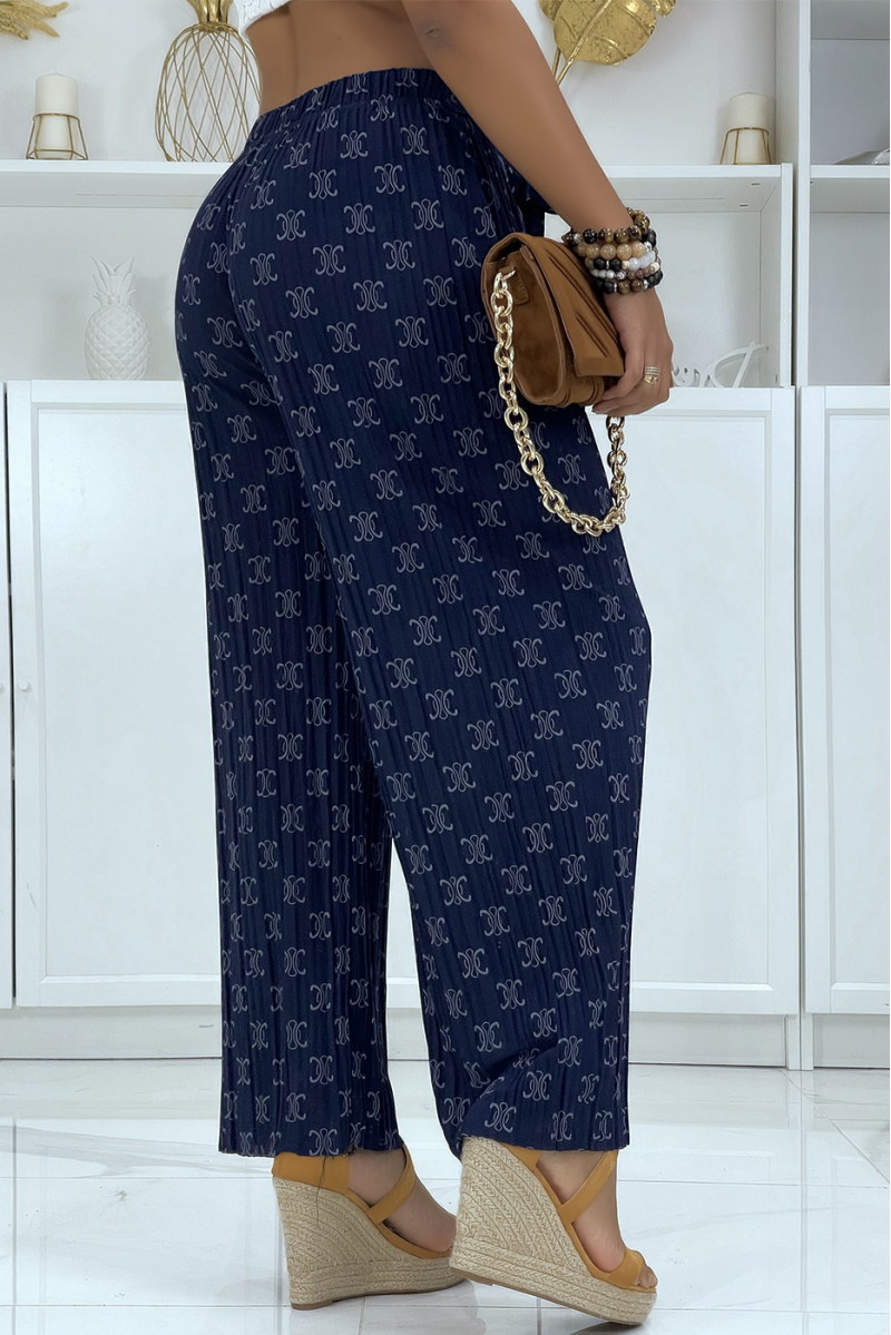 Soepelvallende marineblauwe broek met chique print - 5 Soepelvallende marineblauwe broek met chique print - 5