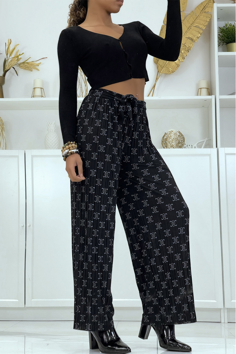 Fluid black pants with chic print - 1