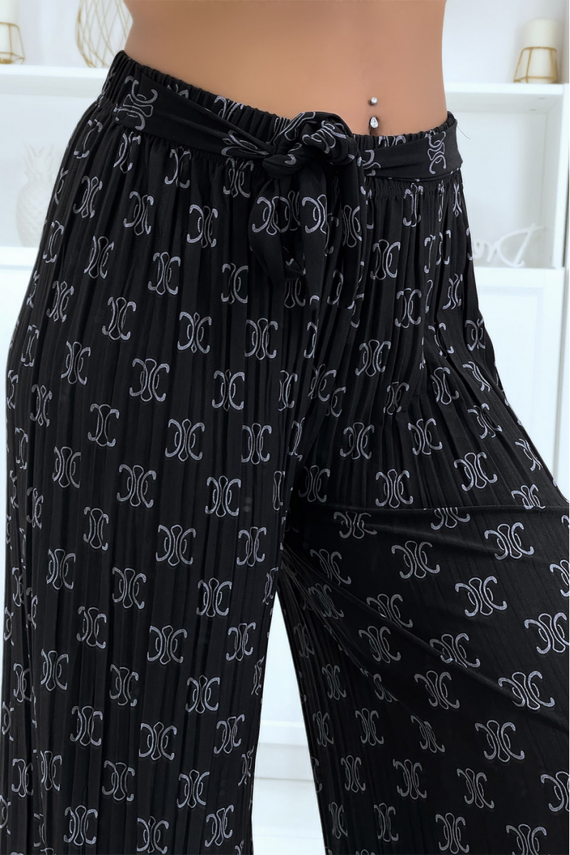 Soepelvallende zwarte broek met chique print - 4