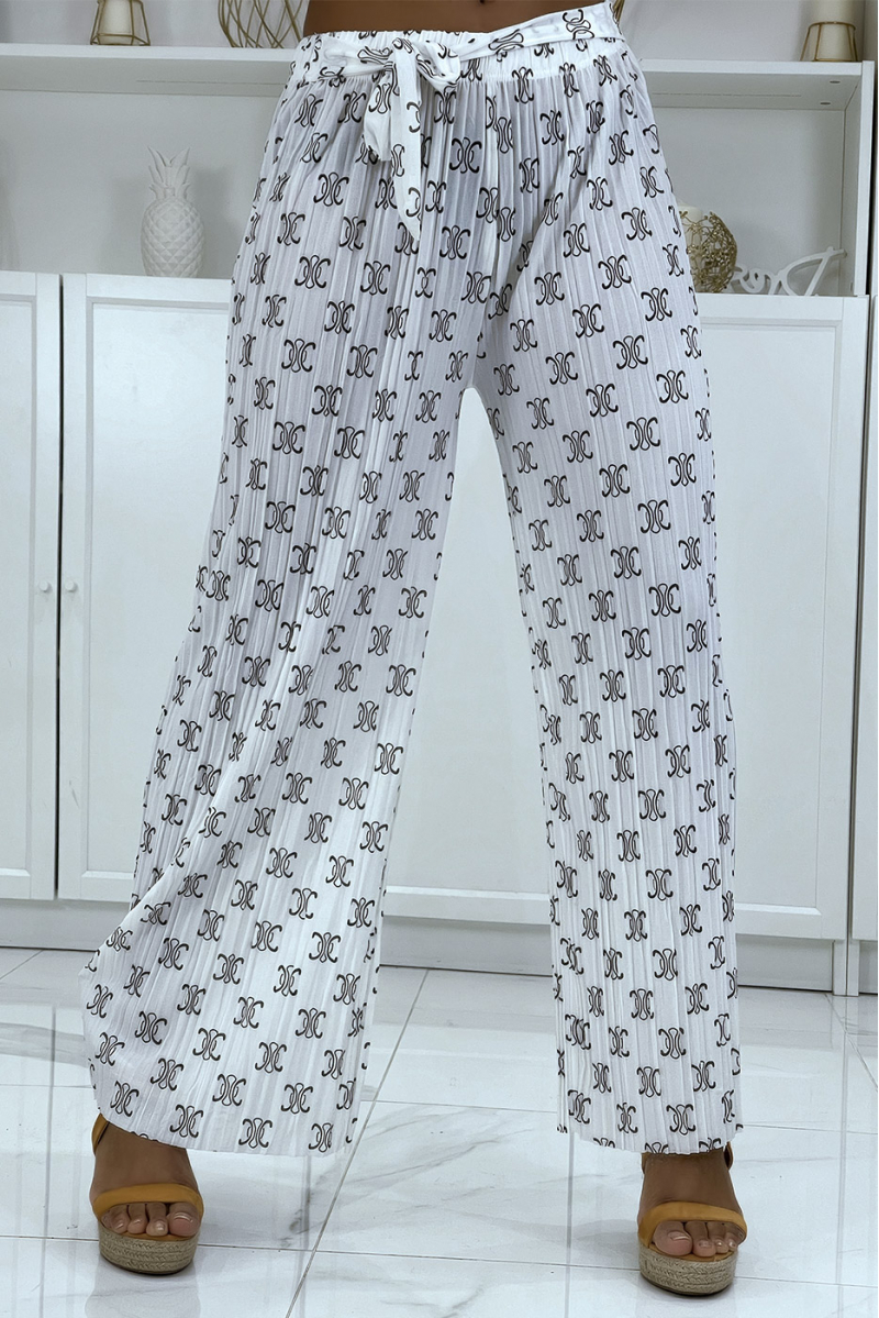 Pantalon fluide blanc à imprimé chic - 5