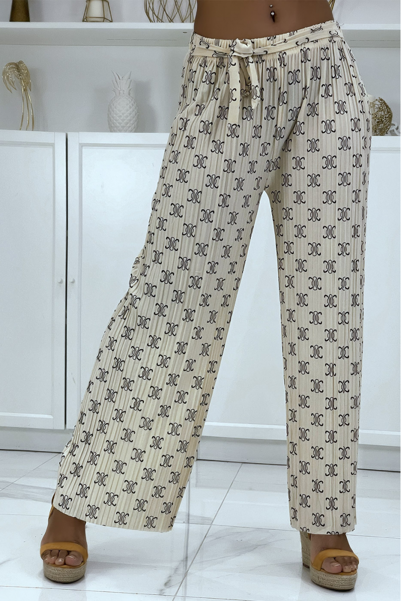 Fluid beige pants with chic print - 2