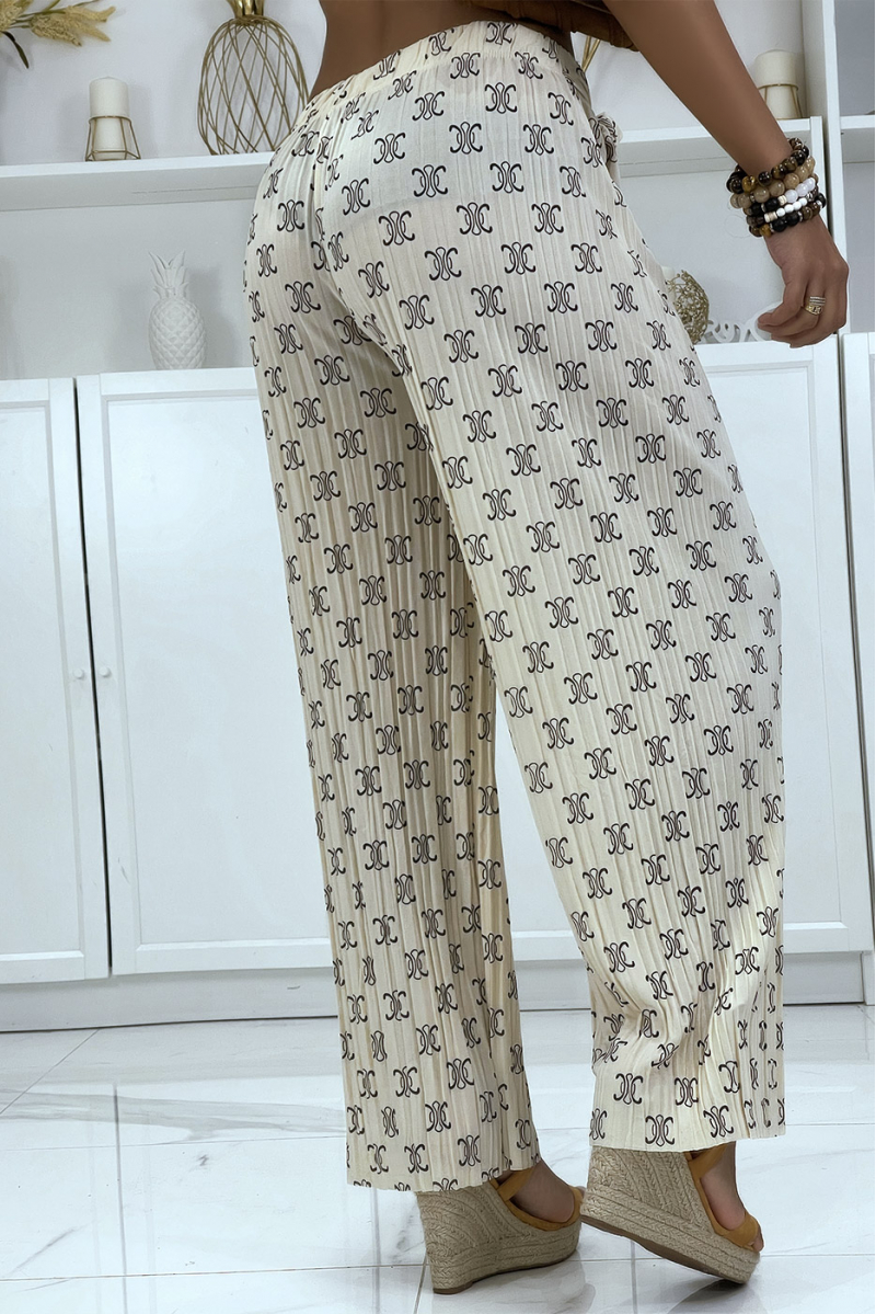 Fluid beige pants with chic print - 4