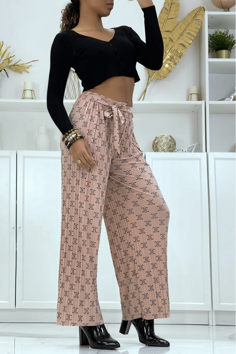 Fluid pink pants with chic print - 1
